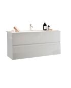 Sienna - Meuble salle de bain suspendu laqué brillant blanc - 2 tiroirs + vasque integrée en céramique - 82x53x47 cm