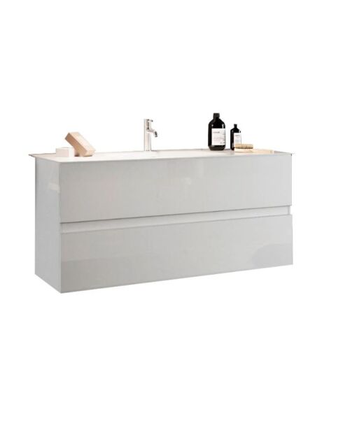 Sienna - Wit glanzend gelakt hangend badkamermeubel - 2 laden + geïntegreerde keramische wastafel - 82x53x47 cm