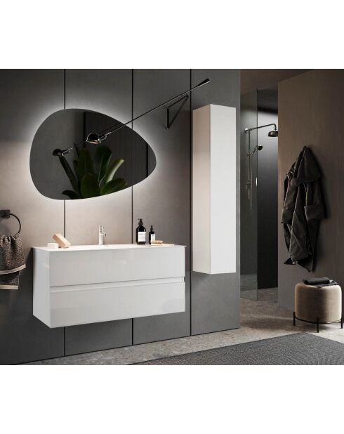 Sienna - Wit glanzend gelakt hangend badkamermeubel - 2 laden + geïntegreerde keramische wastafel - 82x53x47 cm