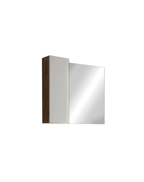 Ancona - Miroir Led avec Colonne Integrée 1 porte H30 cm chêne kadiz & laqué brillant - 110x75x18 cm