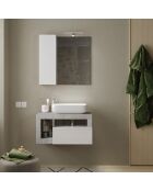 Ancona - Meuble salle de bain suspendu colorisBéton & laqué brillant - 1 Tiroir + 2 niches + vasque à poser - 79x47x49 cm