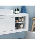 Bari - Mobile bagno sospeso laccato lucido bianco - 2 ante + 2 nicchie + lavabo da appoggio - 92x47x45 cm