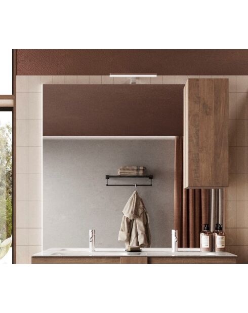 Ancona - Miroir Led avec Colonne Integrée 1 porte H30 cm chêne Mercure & façade porte Cachemire laqué brillant - 92x75x18 cm