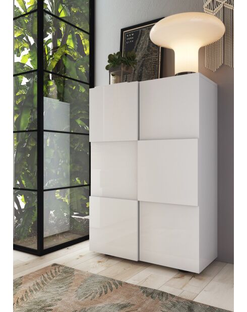 Damiano - Meuble de rangement Haut 2 portes Blanc Laqué brillant - 4 étageres - 78x186,5x31 cm