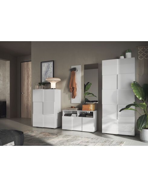 Damiano - Meuble de rangement Haut 2 portes Blanc Laqué brillant - 4 étageres - 78x186,5x31 cm