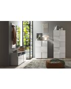 Damiano Hochschrank, 2 Türen, weiß, hochglanzlackiert, 4 Regale, 78 x 186,5 x 31 cm