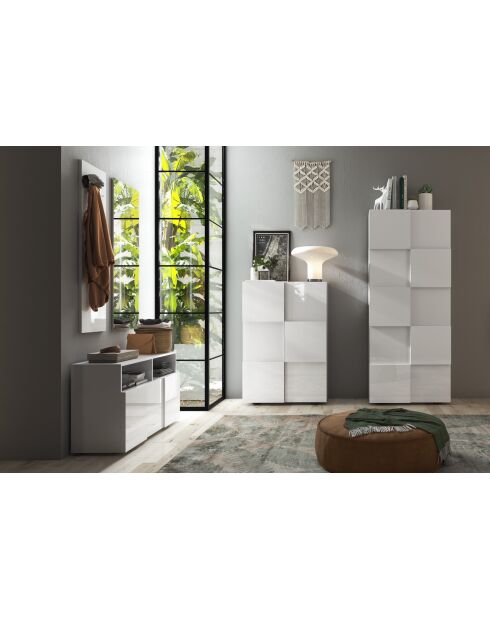 Damiano Hochschrank, 2 Türen, weiß, hochglanzlackiert, 4 Regale, 78 x 186,5 x 31 cm