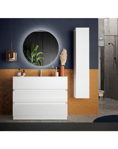 Sienna - Badkamermeubel op glanzend wit gelakte poten - 3 laden + geïntegreerde keramische wastafel - 101x86x47 cm