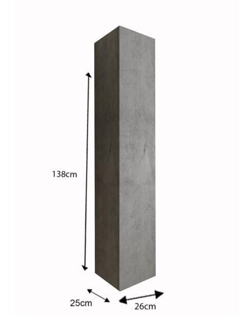 Ancona - Colonne 1 porte à poser Béton - Système Push Pull H 138 cm - 26x138x25 cm