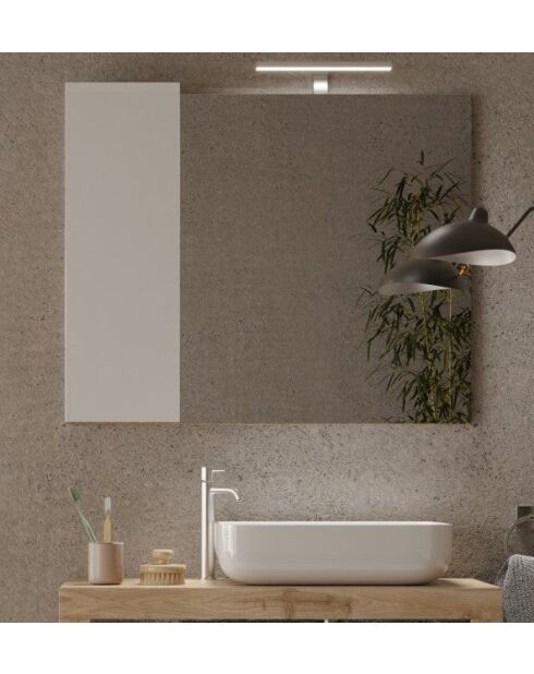 Ancona - Miroir Led avec Colonne Integrée 1 porte H30 cm chêne kadiz & laqué brillant - 92x75x18 cm