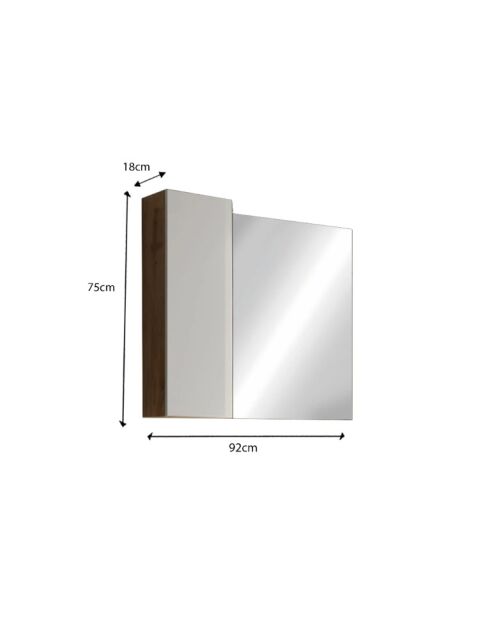 Ancona - Miroir Led avec Colonne Integrée 1 porte H30 cm chêne kadiz & laqué brillant - 92x75x18 cm