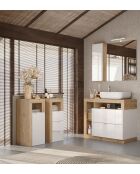 Ancona - Mobile da bagno 3 cassetti in rovere kadiz con frontale laccato bianco lucido - 35x78x35 cm