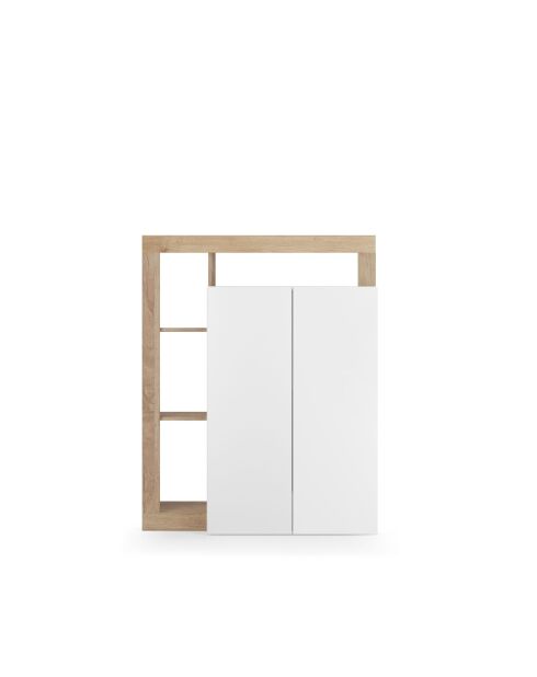 Ancona - Mobile contenitore alto 2 ante facciata in rovere kadiz Laccato lucido bianco - 4 ripiani - 109x138,5x30 cm