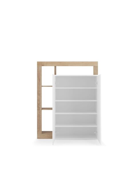 Ancona - Mobile contenitore alto 2 ante facciata in rovere kadiz Laccato lucido bianco - 4 ripiani - 109x138,5x30 cm