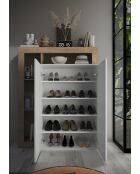 Ancona - Hochschrank mit 2 Türen, Fassade aus Kadiz-Eiche, glänzend weiß lackiert, 4 Regale, 109 x 138,5 x 30 cm