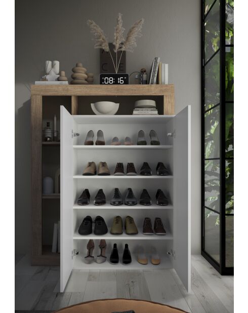 Ancona - Mobile contenitore alto 2 ante facciata in rovere kadiz Laccato lucido bianco - 4 ripiani - 109x138,5x30 cm