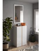 Ferrara - Contenitore a 2 ante con 5 ripiani regolabili in bianco laccato lucido e rovere kadiz - 70x111x35 cm