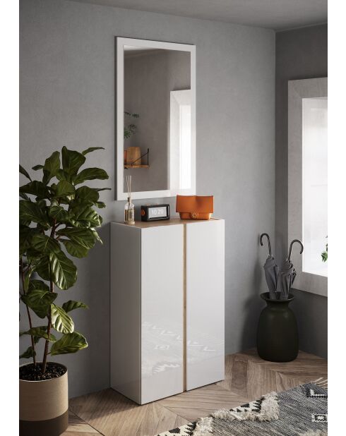 Ferrara - Contenitore a 2 ante con 5 ripiani regolabili in bianco laccato lucido e rovere kadiz - 70x111x35 cm