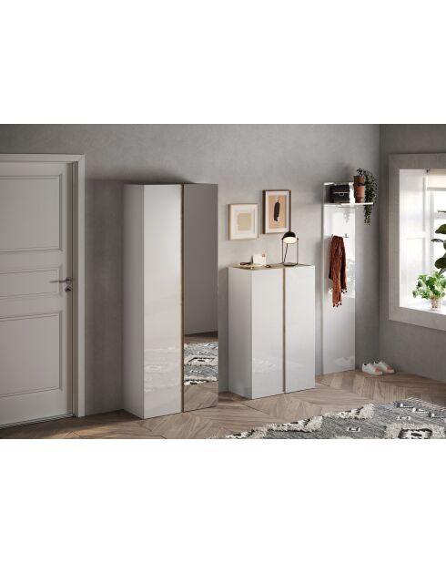 Ferrara - Contenitore a 2 ante con 5 ripiani regolabili in bianco laccato lucido e rovere kadiz - 70x111x35 cm