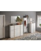 Ferrara - Contenitore a 2 ante con 5 ripiani regolabili in bianco laccato lucido e rovere kadiz - 70x111x35 cm