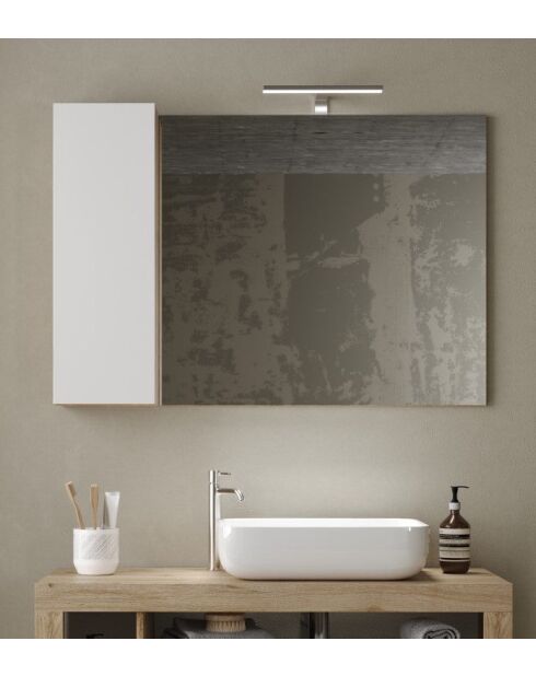 Ancona - Miroir Led avec Colonne Integrée 1 porte H30 cm chêne kadiz & Cachemire laqué brillant - 110x75x18 cm