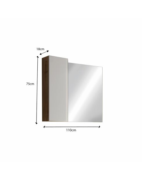 Ancona - Miroir Led avec Colonne Integrée 1 porte H30 cm chêne kadiz & Cachemire laqué brillant - 110x75x18 cm