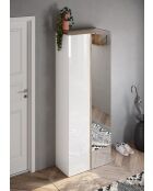 Ferrara - Kleiderschrank mit 2 Stauraumtüren mit Spiegel und 10 verstellbaren Regalen aus glänzend lackiertem Weiß und Kadiz-Eiche - 70x185x35 cm