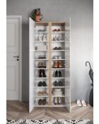 Ferrara - Kleiderschrank mit 2 Stauraumtüren mit Spiegel und 10 verstellbaren Regalen aus glänzend lackiertem Weiß und Kadiz-Eiche - 70x185x35 cm