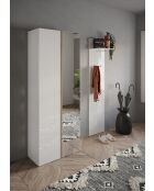 Ferrara - Kleiderschrank mit 2 Stauraumtüren mit Spiegel und 10 verstellbaren Regalen aus glänzend lackiertem Weiß und Kadiz-Eiche - 70x185x35 cm