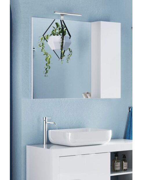 Bari - Miroir Led avec Colonne Integrée 1 porte H30 cm colorislaqué brillant blanc - 110x75x18 cm