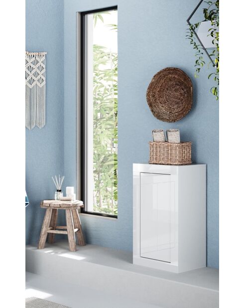 Bari - Meuble de rangement salle de bain 1 porte blanc laqué brillant - 42x78x35 cm