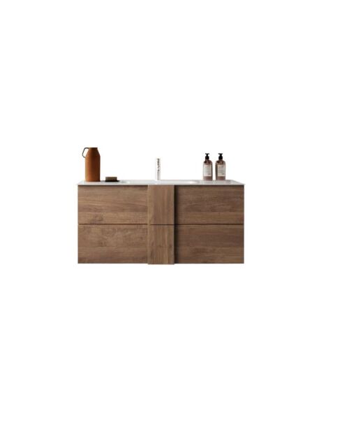 Jessie - Mobile bagno sospeso Mercure in rovere - 2 cassetti + lavabo in ceramica integrato - 101x53x47 cm