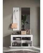 Bari - Set de Meuble d'entrée Laqué Blanc brillant - comprenant 3 pieces : Meuble a chaussure + Miroir + porte manteau - 91x165x36 cm