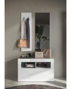 Bari - Set de Meuble d'entrée Laqué Blanc brillant - comprenant 3 pieces : Meuble a chaussure + Miroir + porte manteau - 91x165x36 cm