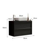 Syracuse — Hängeschrank aus schwarzer Esche — 2 Schubladen und Aufsatzwaschbecken aus Keramik — 105 x 64 x 43 cm
