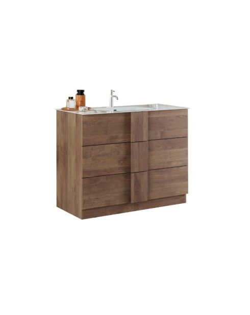 Jessie - Badkamermeubel op eikenhouten poten van Mercure - 3 laden + geïntegreerde keramische wastafel - 82x86x47 cm