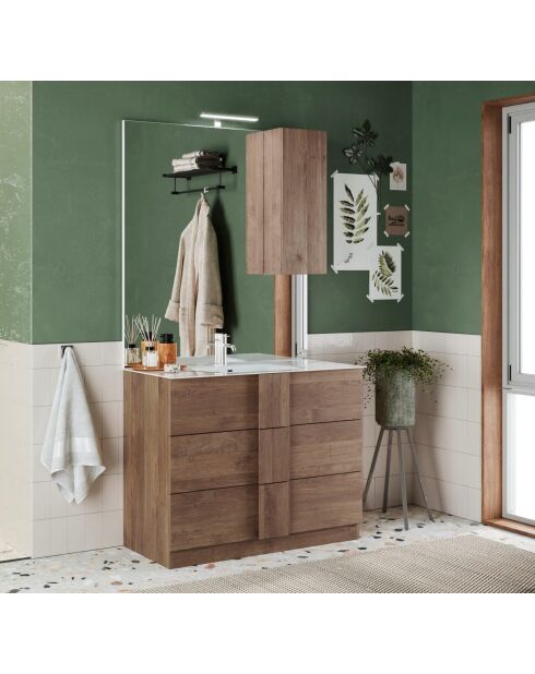 Jessie - Badkamermeubel op eikenhouten poten van Mercure - 3 laden + geïntegreerde keramische wastafel - 82x86x47 cm