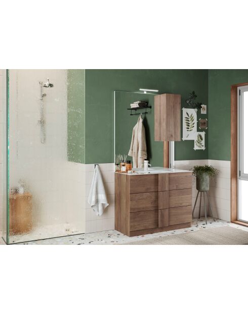 Jessie - Badkamermeubel op eikenhouten poten van Mercure - 3 laden + geïntegreerde keramische wastafel - 82x86x47 cm