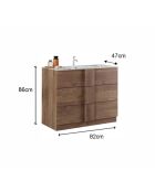 Jessie - Badmöbel auf Beinen aus Mercure-Eiche - 3 Schubladen und integriertes Keramikwaschbecken - 82x86x47 cm