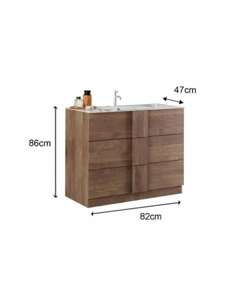 Jessie - Badkamermeubel op eikenhouten poten van Mercure - 3 laden + geïntegreerde keramische wastafel - 82x86x47 cm