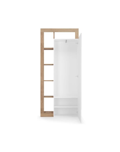Ancona - Armoire de couloir 1 porte Miroir strucutre chêne kadiz - Tringle à vetement + 2 étagères - 90,5x210x30 cm