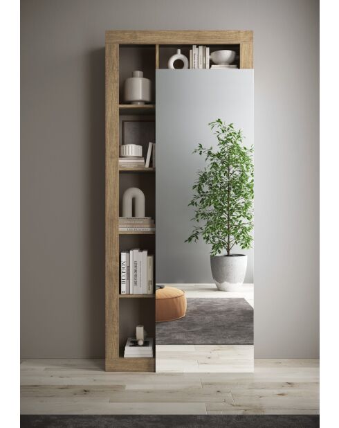 Ancona - Armoire de couloir 1 porte Miroir strucutre chêne kadiz - Tringle à vetement + 2 étagères - 90,5x210x30 cm