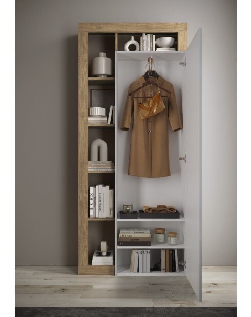 Ancona - Armoire de couloir 1 porte Miroir strucutre chêne kadiz - Tringle à vetement + 2 étagères - 90,5x210x30 cm