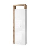 Ancona - Armoire de rangement salle de bain 2 portes + 5 étagères chêne mercure façade cashemire laqué brillant - 65x188x35 cm