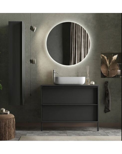 Syracuse - Colonne 1 porte à poser Frêne Noir- Système Push Pull H 138 cm - 26x138x26 cm