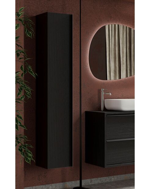Syracuse - Colonne 1 porte à poser Frêne Noir- Système Push Pull H 138 cm - 26x138x26 cm