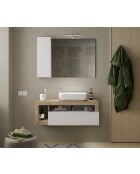 Ancona - Meuble salle de bain suspendu chêne kadiz & laqué brillant - 1 Tiroir + 2 niches + vasque à poser - 110x47x49 cm