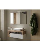 Ancona - Meuble salle de bain suspendu chêne kadiz & laqué brillant - 1 Tiroir + 2 niches + vasque à poser - 110x47x49 cm