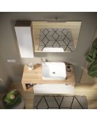 Ancona - Meuble salle de bain suspendu chêne kadiz & laqué brillant - 1 Tiroir + 2 niches + vasque à poser - 110x47x49 cm