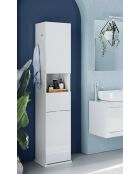 Bari - Draaibare opbergkolom voor de badkamer 2 deuren +1 nis Wit glanzend gelakt 
met spiegel
1 lade
2 deuren - 35x180x35 cm